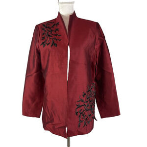 Victor Costa Occasion Blazer Jacket size Medium Dark Red Silk Beading Wedding